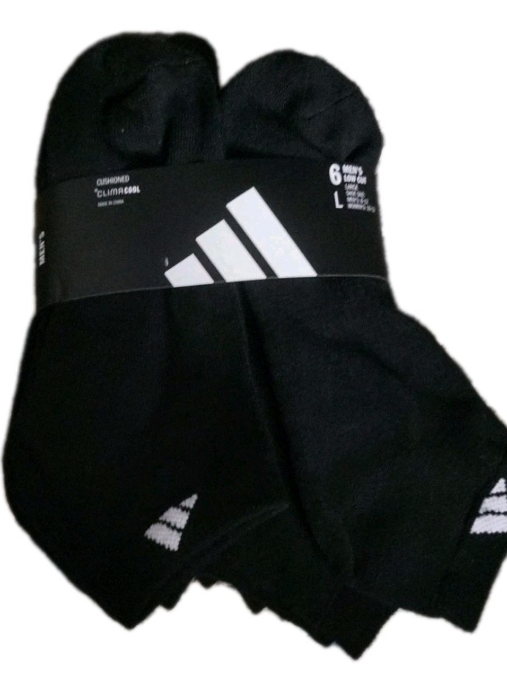 adidas Men's Socks Black Size 8-12  Cushioned Low Cut Ankle Socks 6-Pk Large